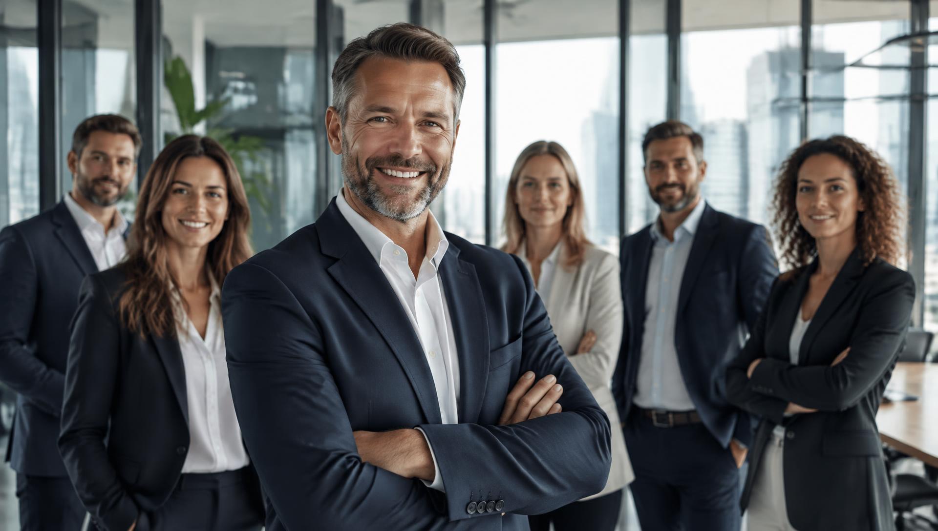 Equipe profissional em escritório corporativo moderno